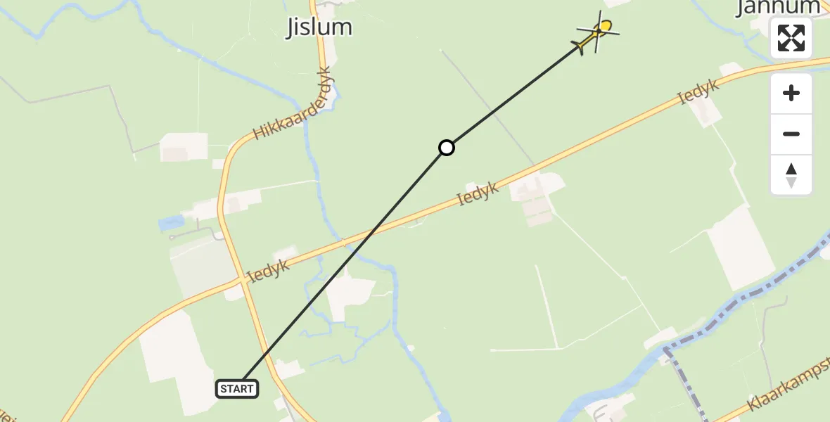 Routekaart van de vlucht: Ambulancehelikopter naar Jannum, Iedyk