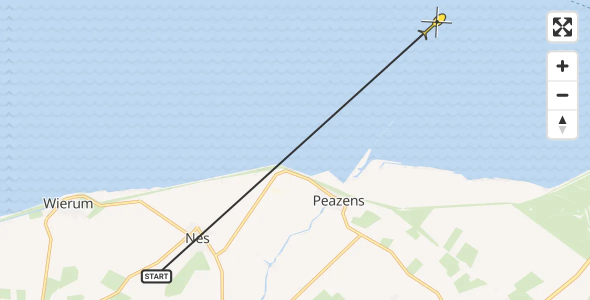 Routekaart van de vlucht: Ambulanceheli naar Schiermonnikoog, Zoutkamperlaag