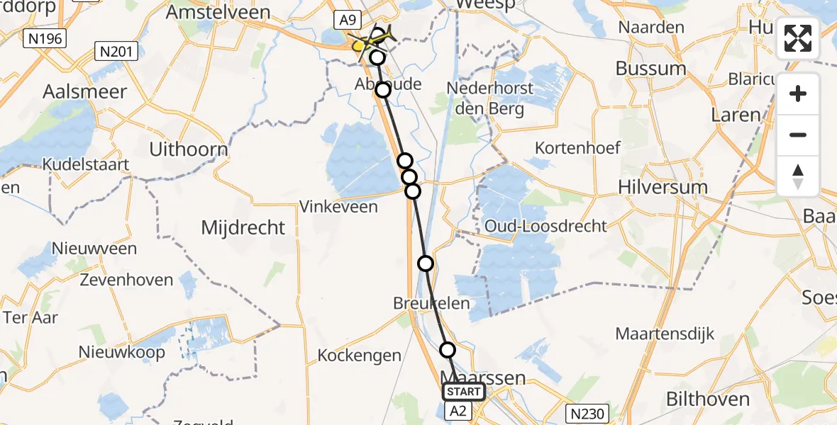 Routekaart van de vlucht: Lifeliner 1 naar Academisch Medisch Centrum (AMC), Haarrijnweg