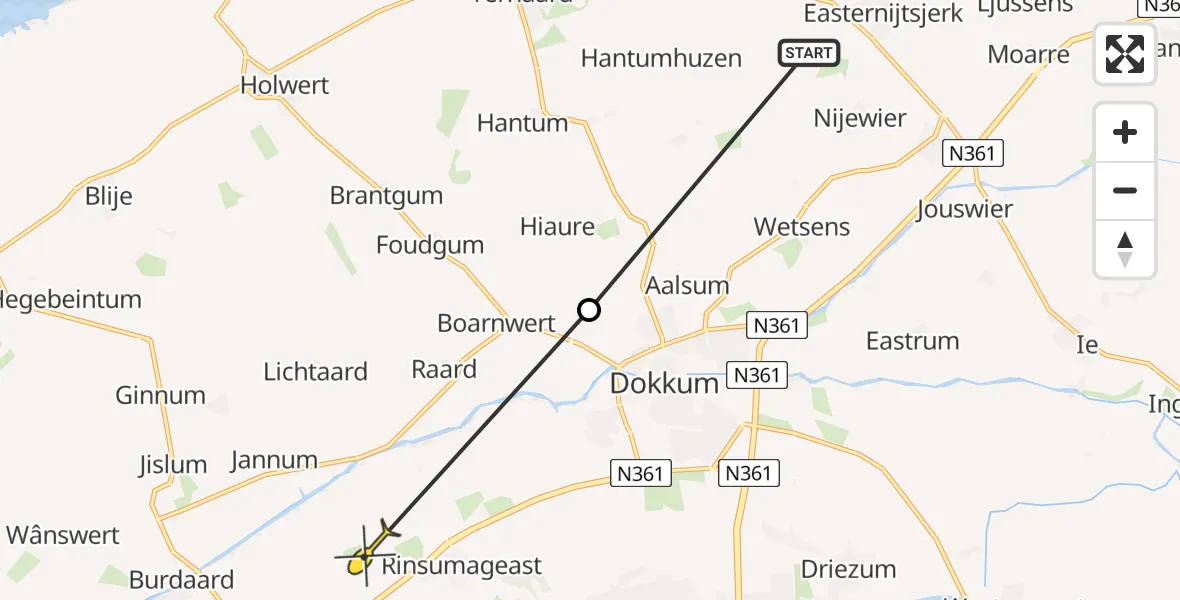 Routekaart van de vlucht: Ambulancehelikopter naar Rinsumageast, Hiausterdyk