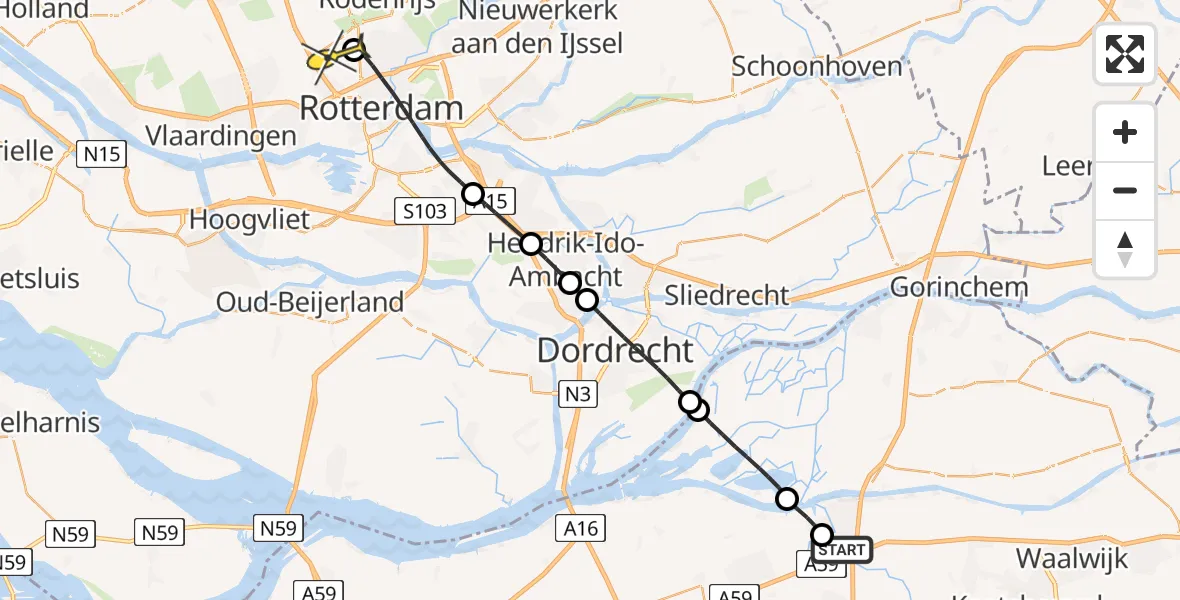 Routekaart van de vlucht: Lifeliner 2 naar Rotterdam The Hague Airport, de Aakschipper