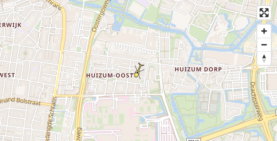 Vluchtroute Ambulancehelikopter van Leeuwarden naar Leeuwarden