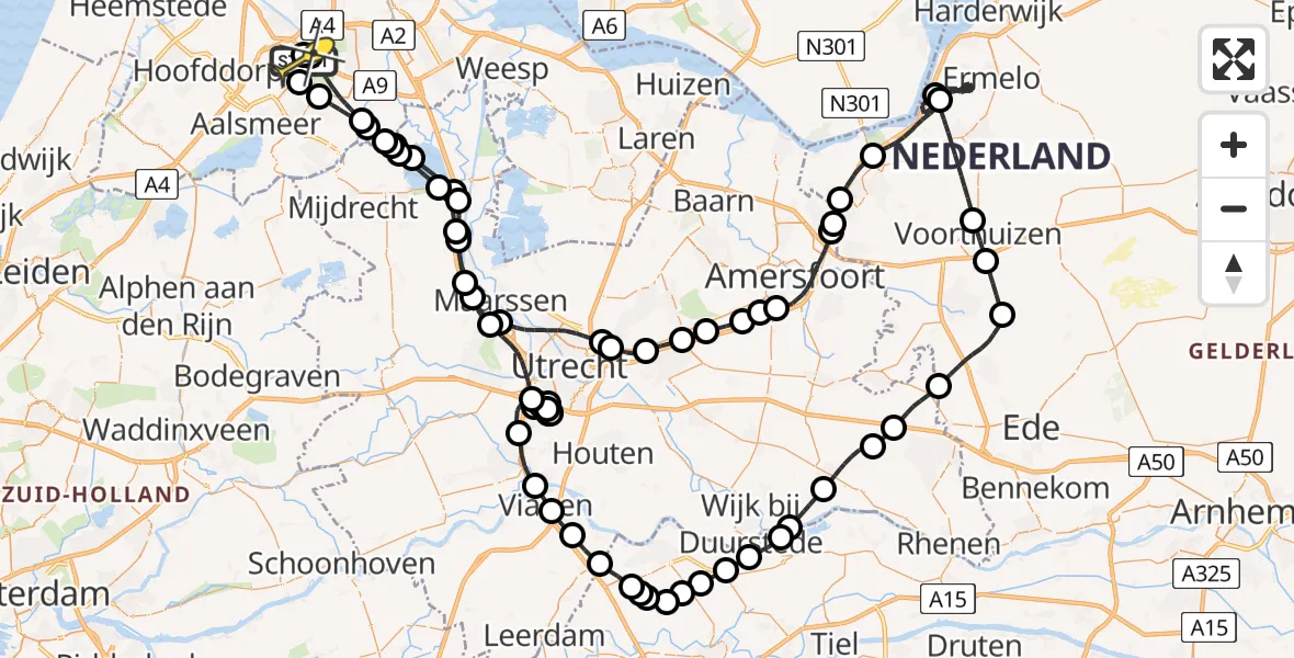 Routekaart van de vlucht: Politieheli naar Schiphol, Amsterdam-Bataviaweg