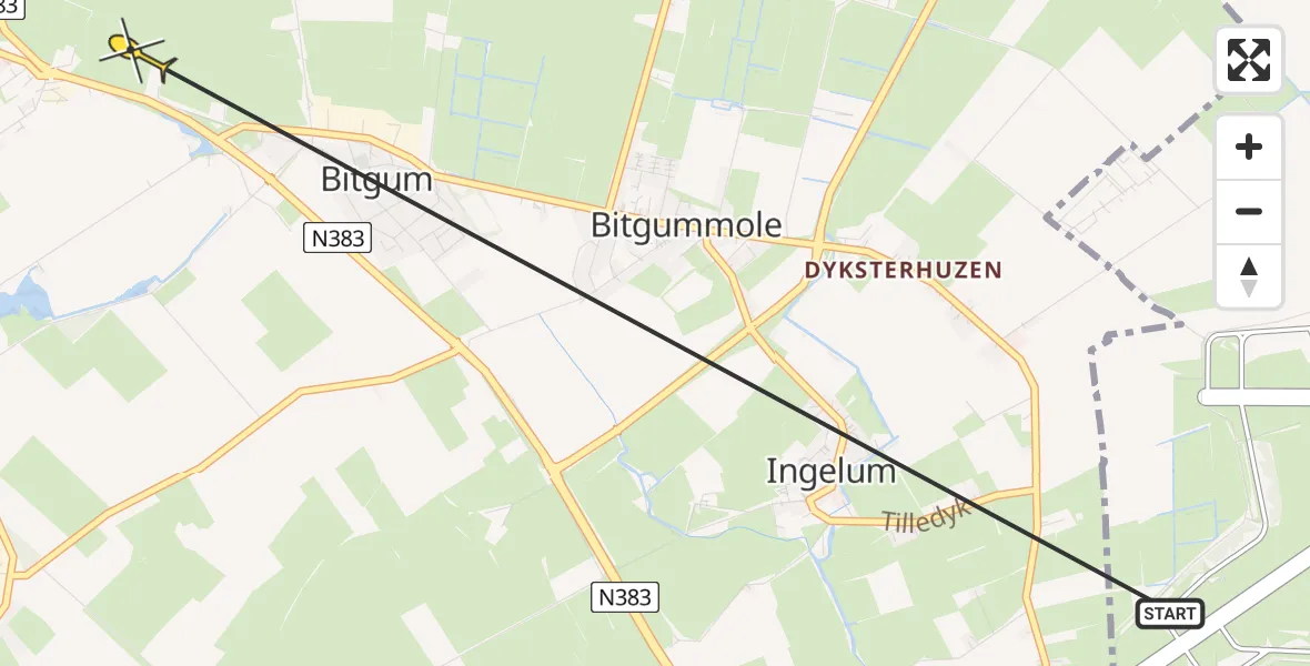 Routekaart van de vlucht: Ambulancehelikopter naar Bitgum, Westergoawei