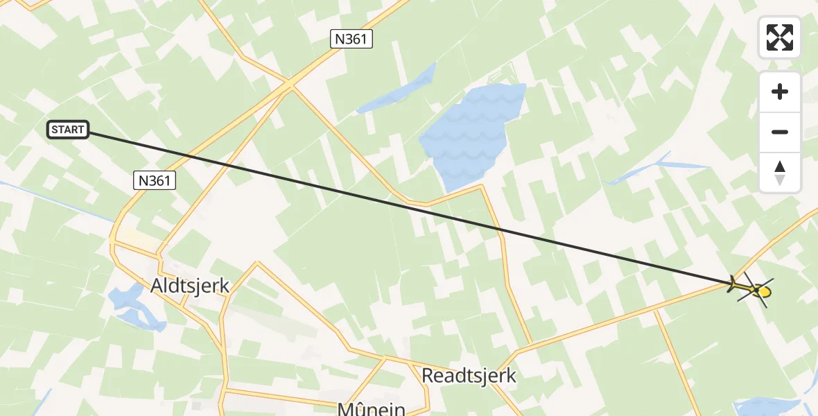 Routekaart van de vlucht: Ambulancehelikopter naar Broeksterwâld, Boargemaster Nautawei