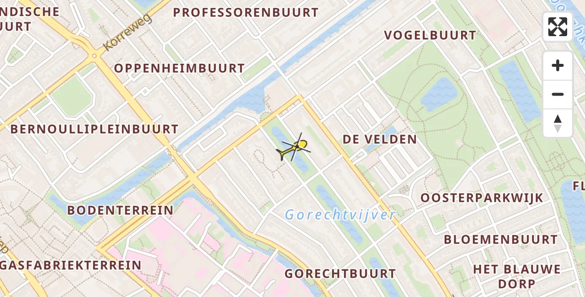 Routekaart van de vlucht: Ambulancehelikopter naar Universitair Medisch Centrum Groningen