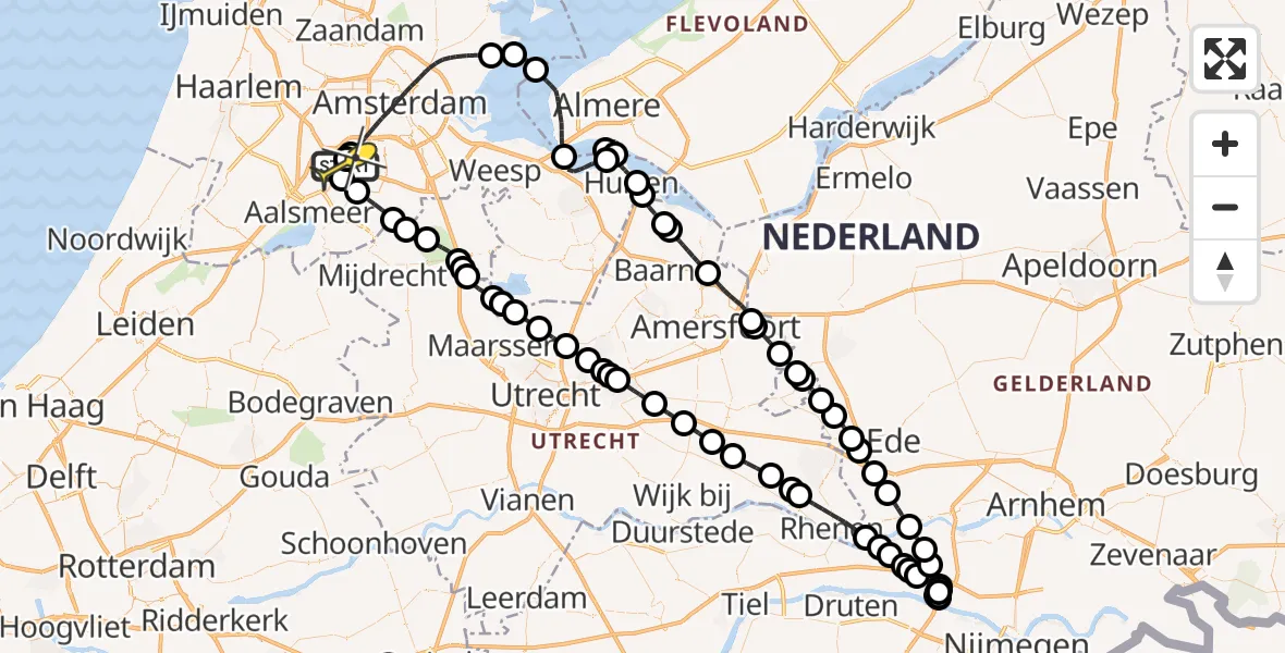 Routekaart van de vlucht: Politieheli naar Schiphol, Amsterdam-Bataviaweg