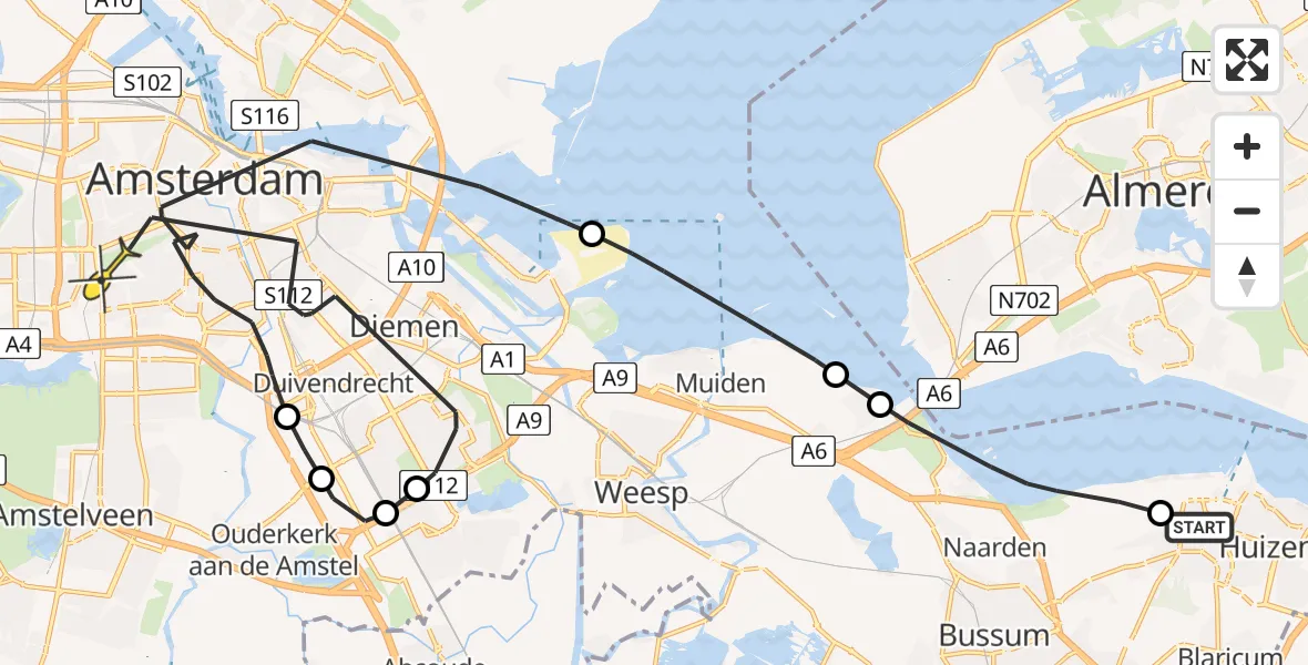 Routekaart van de vlucht: Politieheli naar Amsterdam, Oud Huizerweg