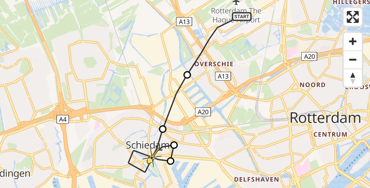 Routekaart van de vlucht: Lifeliner 2 naar Schiedam, Verlaatstraat