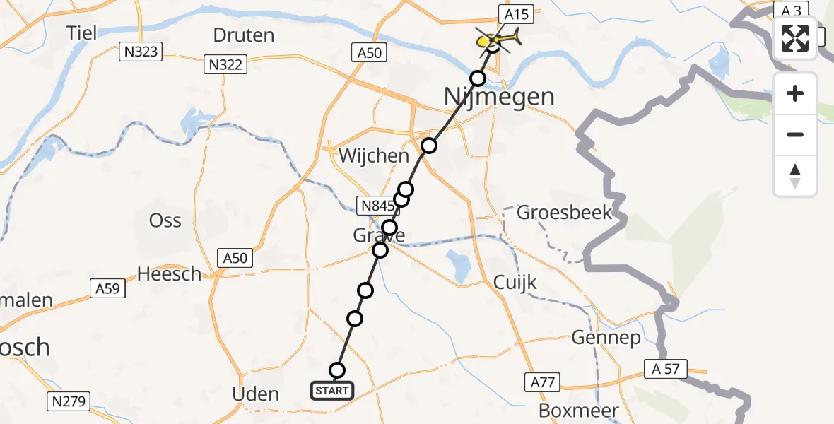 Routekaart van de vlucht: Lifeliner 3 naar Nijmegen, Trentse Bossen