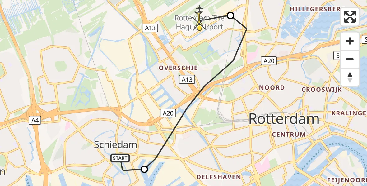 Routekaart van de vlucht: Lifeliner 2 naar Rotterdam The Hague Airport, Merwehaven 3e Gat