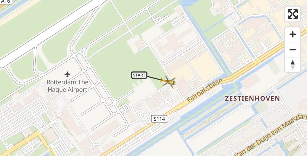 Vluchtroute Traumahelikopter Rotterdam The Hague Airport - Rotterdam The Hague Airport, 12 februari 2024, 11:57