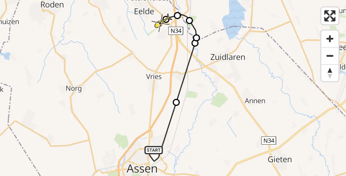 Routekaart van de vlucht: Lifeliner 4 naar Groningen Airport Eelde, Havenkade