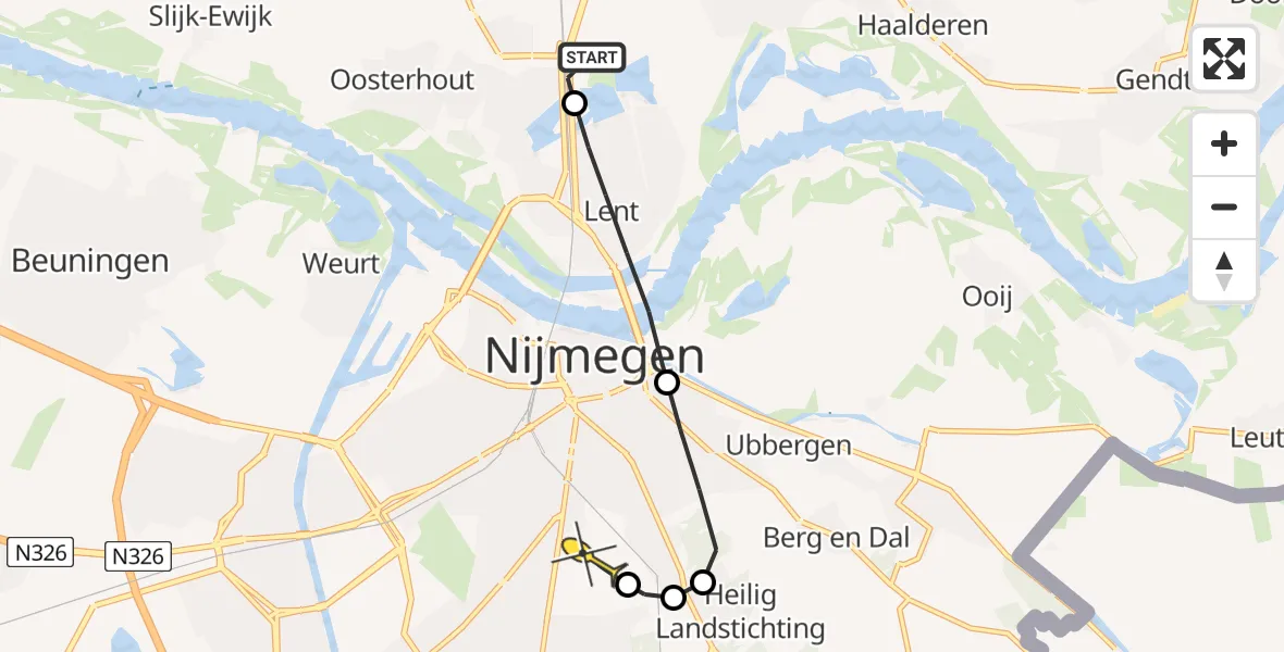 Routekaart van de vlucht: Lifeliner 3 naar Radboud Universitair Medisch Centrum, Dalidastraat