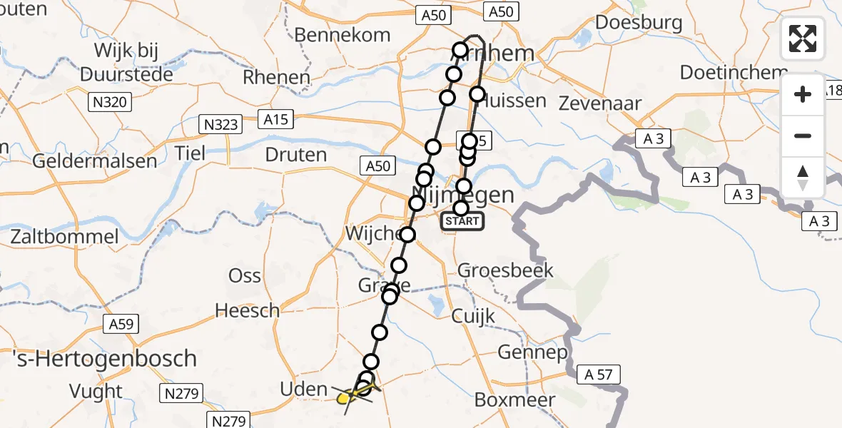 Routekaart van de vlucht: Lifeliner 3 naar Vliegbasis Volkel, Javastraat