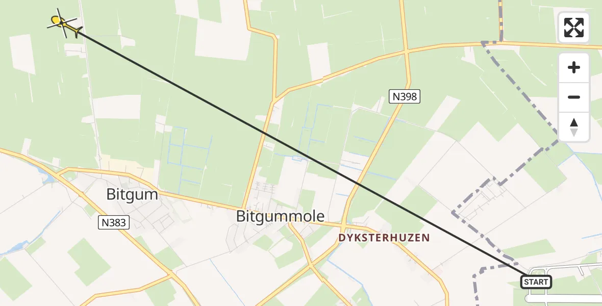 Routekaart van de vlucht: Ambulancehelikopter naar St.-Annaparochie, Langhuisterweg