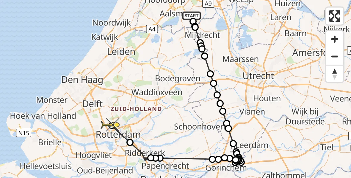 Routekaart van de vlucht: Politieheli naar Rotterdam The Hague Airport, Constantijn Huygenslaan