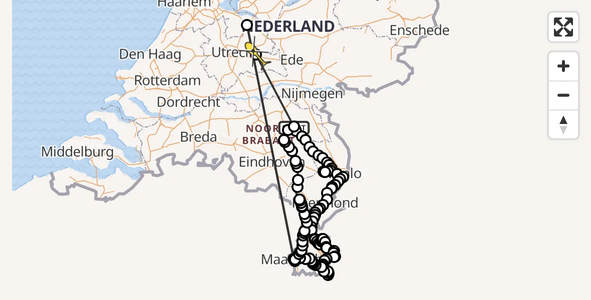 Routekaart van de vlucht: Politieheli naar Driebergen-Rijsenburg, Vogelstraat