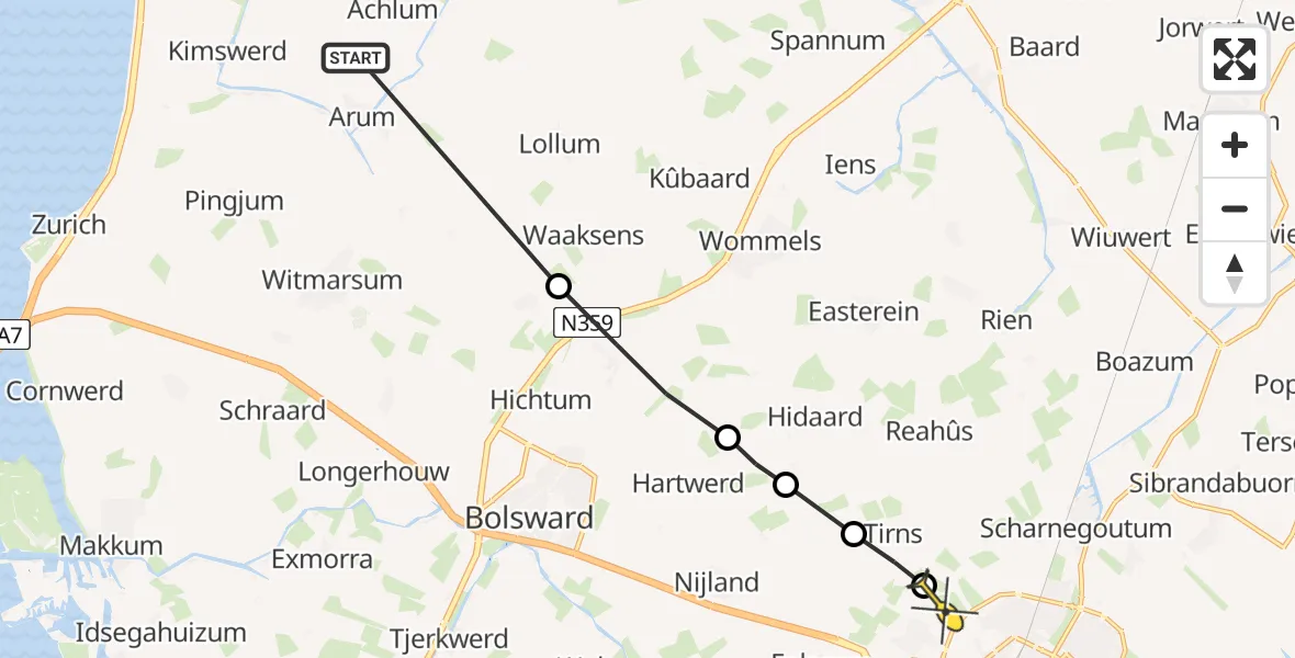 Routekaart van de vlucht: Ambulancehelikopter naar Sneek, Paaldijk