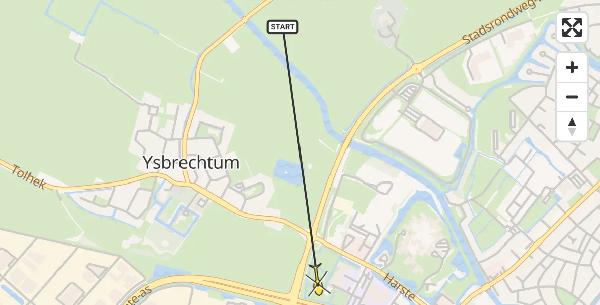 Routekaart van de vlucht: Ambulancehelikopter naar Sneek, Stadsrondweg-Noord