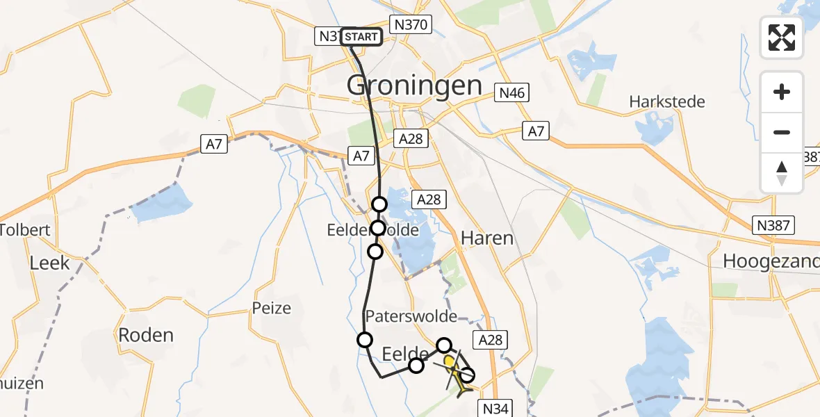 Routekaart van de vlucht: Lifeliner 4 naar Groningen Airport Eelde, Schorpioenstraat