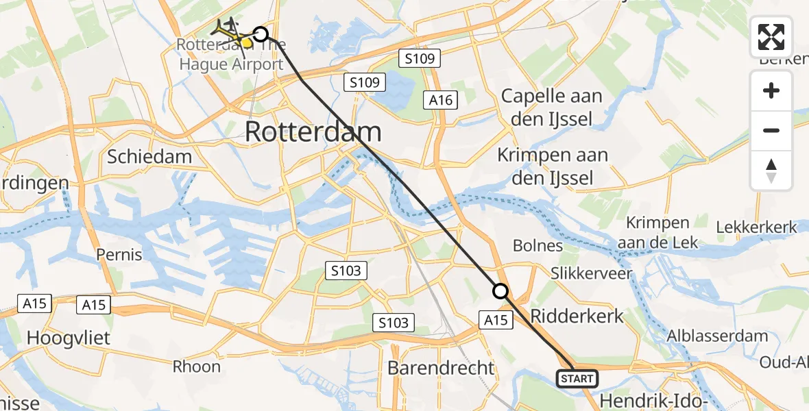 Routekaart van de vlucht: Lifeliner 2 naar Rotterdam The Hague Airport, Brandenburgbaan