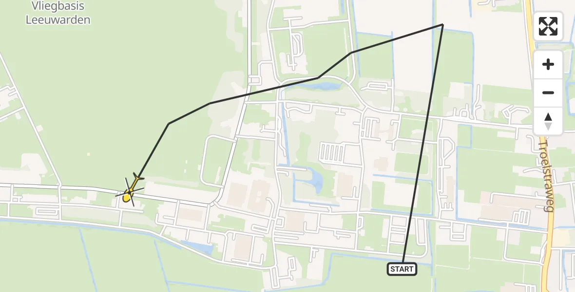 Routekaart van de vlucht: Ambulanceheli naar Vliegbasis Leeuwarden, Keegsdijkje