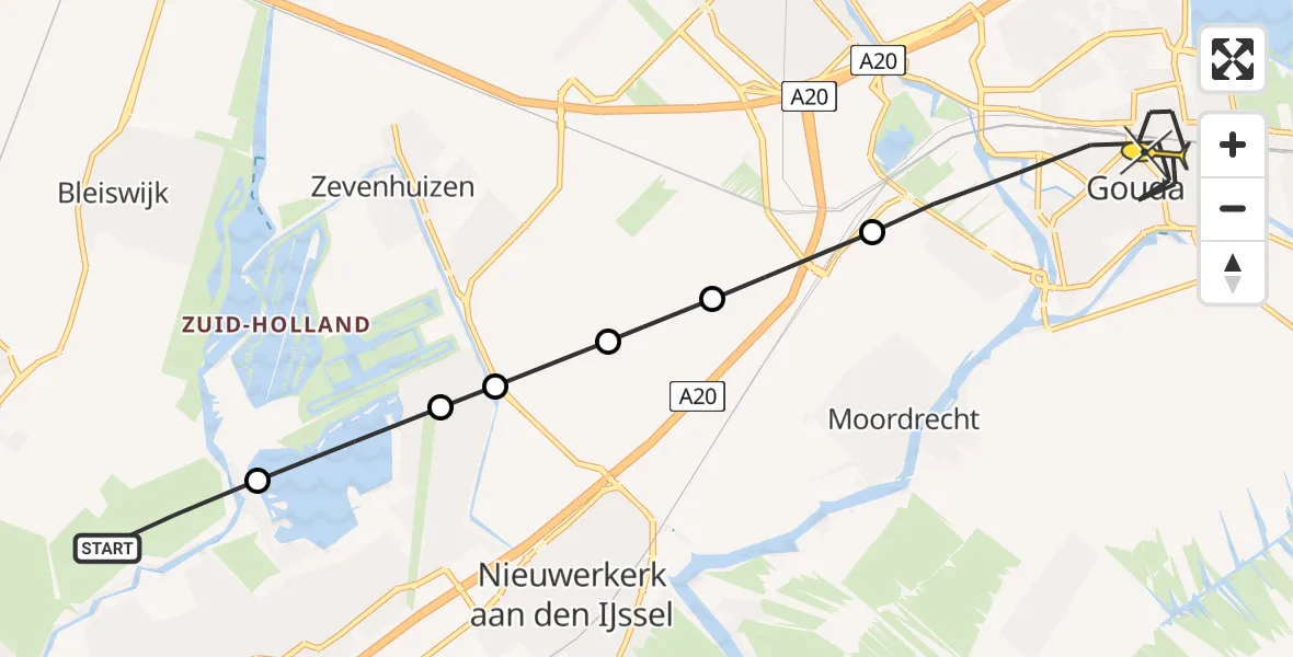 Routekaart van de vlucht: Lifeliner 2 naar Gouda, Strandweg