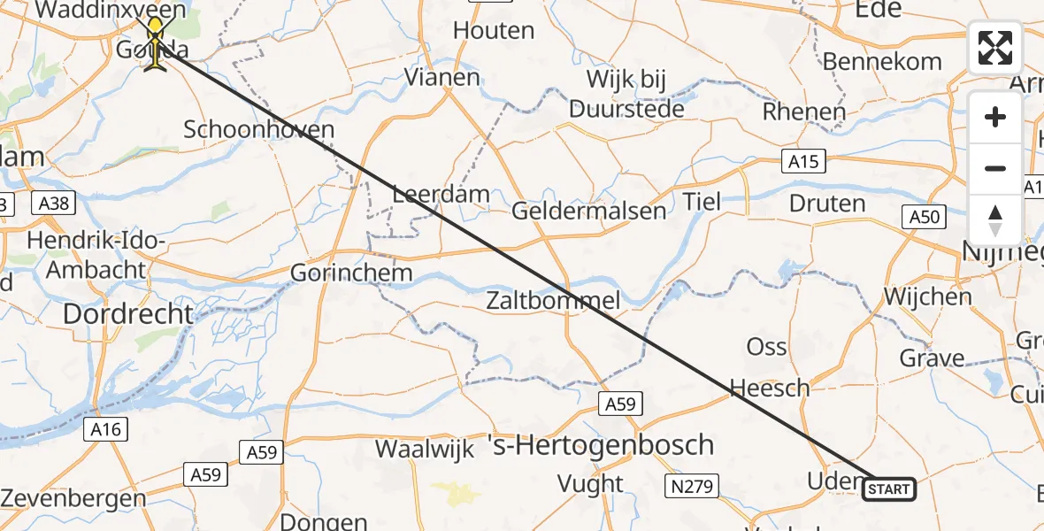 Routekaart van de vlucht: Traumahelikopter naar Gouda, Boelekade