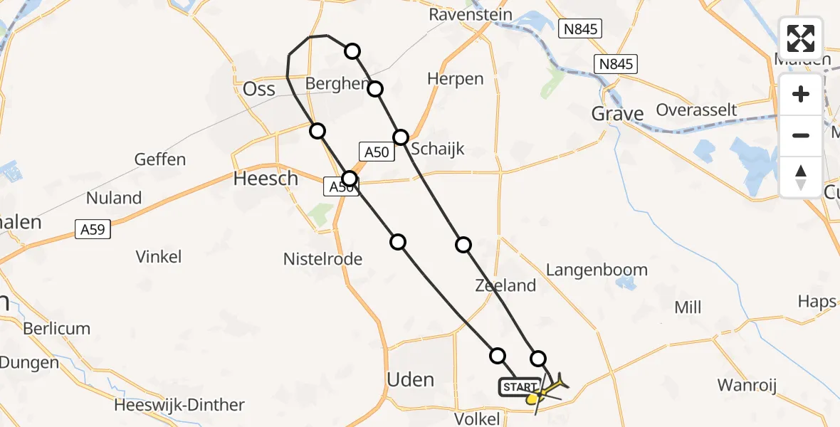 Routekaart van de vlucht: Lifeliner 3 naar Vliegbasis Volkel, Zeelandsedijk