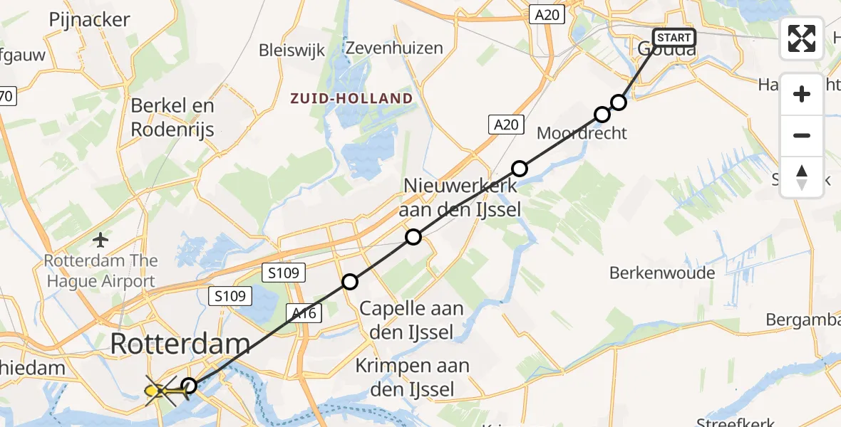 Routekaart van de vlucht: Lifeliner 2 naar Erasmus MC, Bockenbergstraat