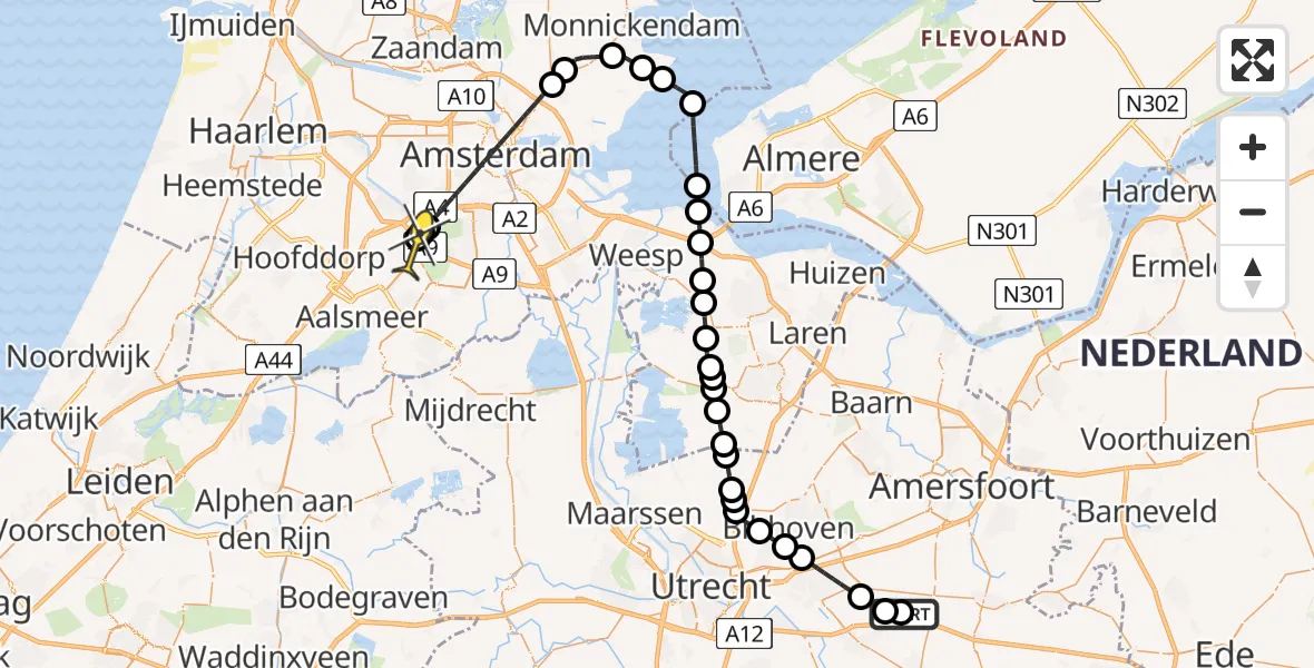 Routekaart van de vlucht: Politieheli naar Schiphol, Maarnseweg