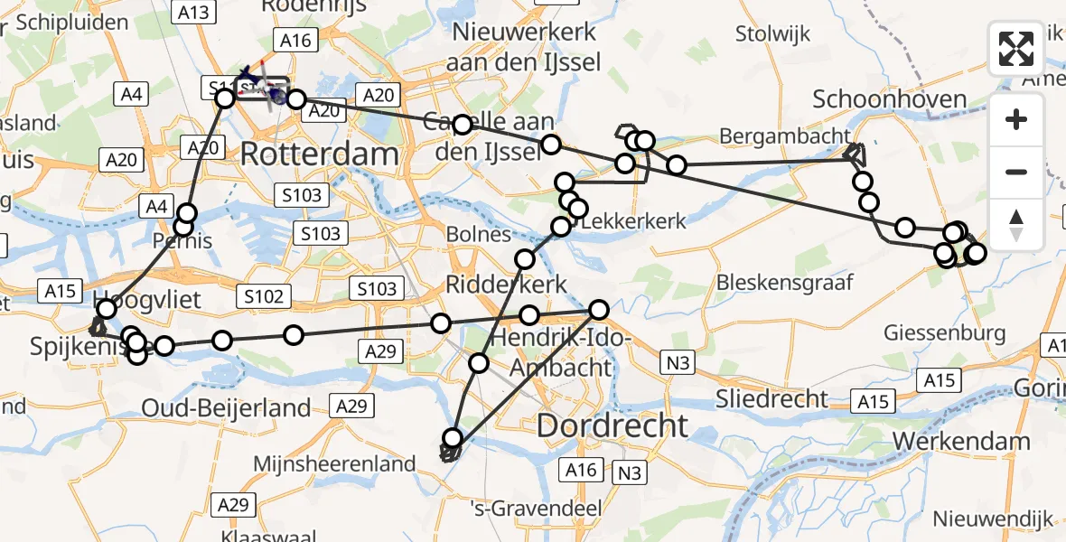 Vluchtroute Politiehelikopter Rotterdam The Hague Airport - Rotterdam The Hague Airport, 12 februari 2024, 16:27