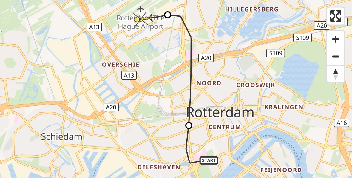 Routekaart van de vlucht: Lifeliner 2 naar Rotterdam The Hague Airport, Westzeedijk