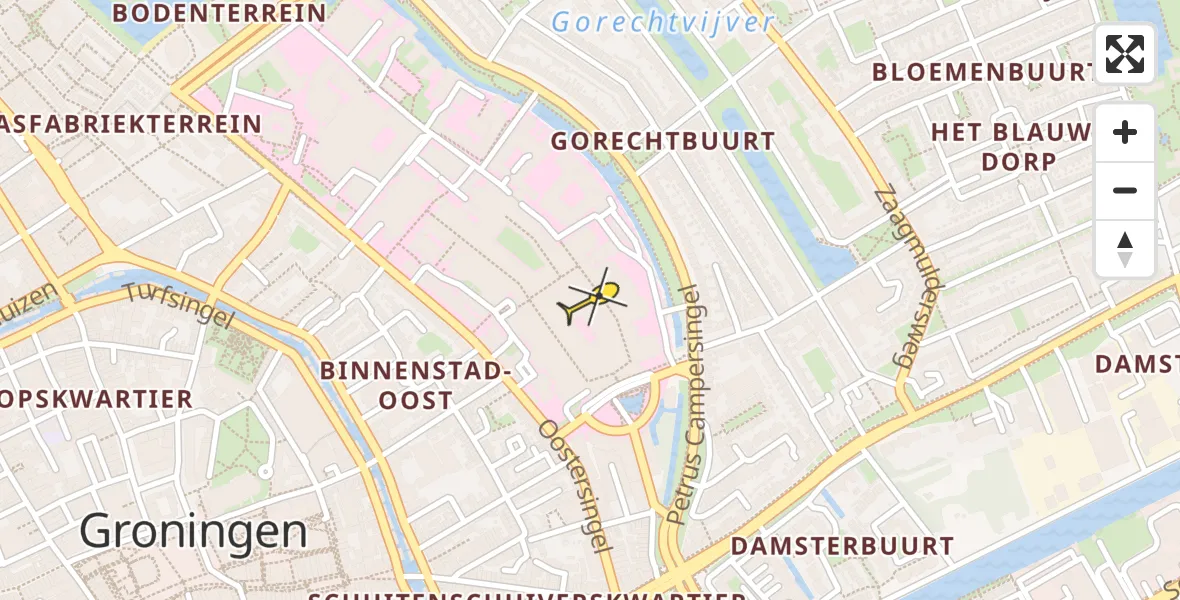 Vluchtroute Traumahelikopter van Universitair Medisch Centrum Groningen naar Universitair Medisch Centrum Groningen