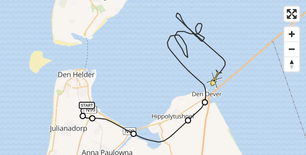 Routekaart van de vlucht: Kustwachthelikopter naar Den Oever, Middenvliet