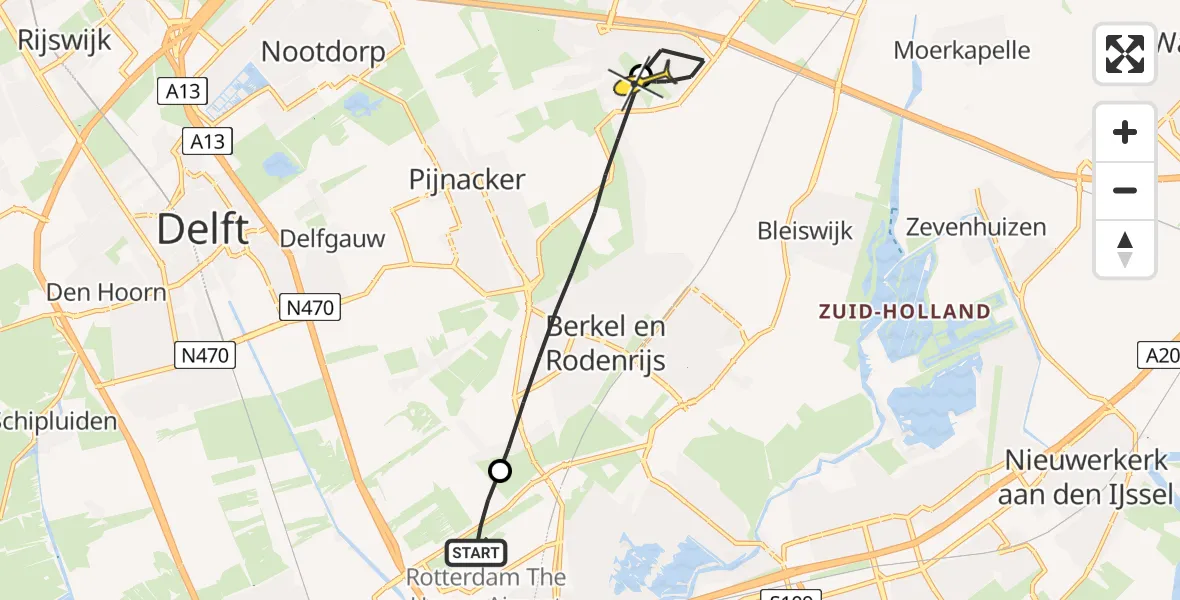 Routekaart van de vlucht: Lifeliner 2 naar Zoetermeer, Oude Bovendijk