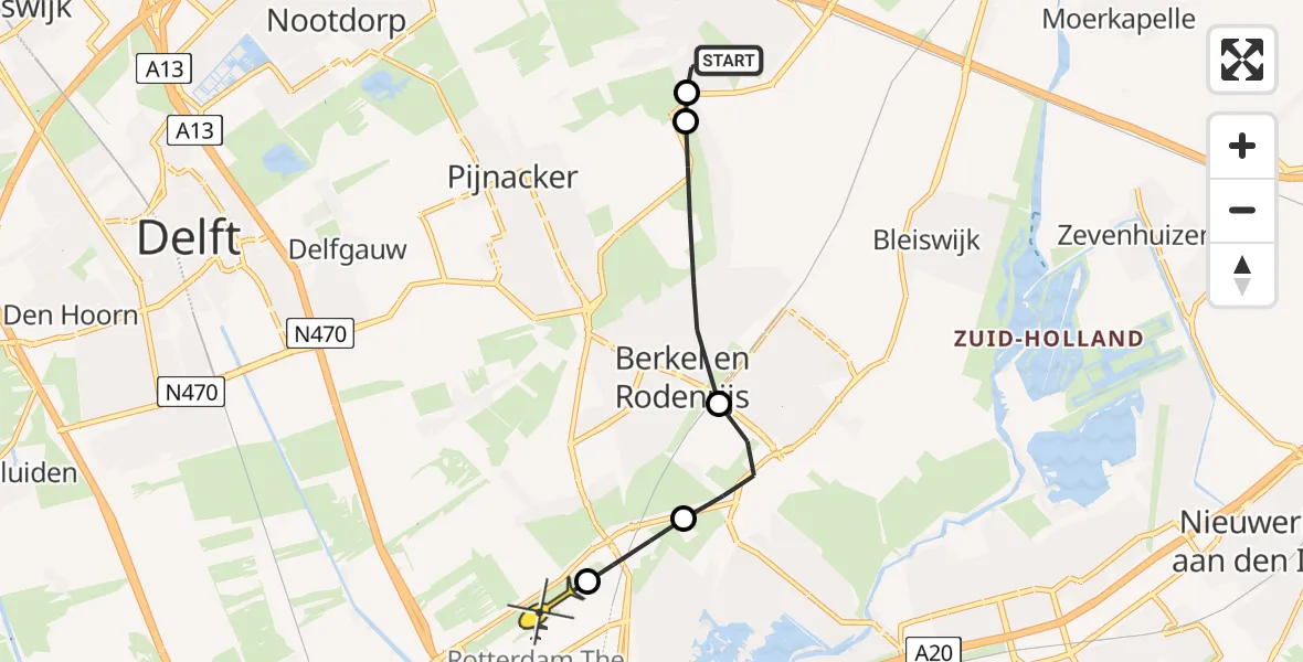 Routekaart van de vlucht: Lifeliner 2 naar Rotterdam The Hague Airport, Pieter Bregmanpad