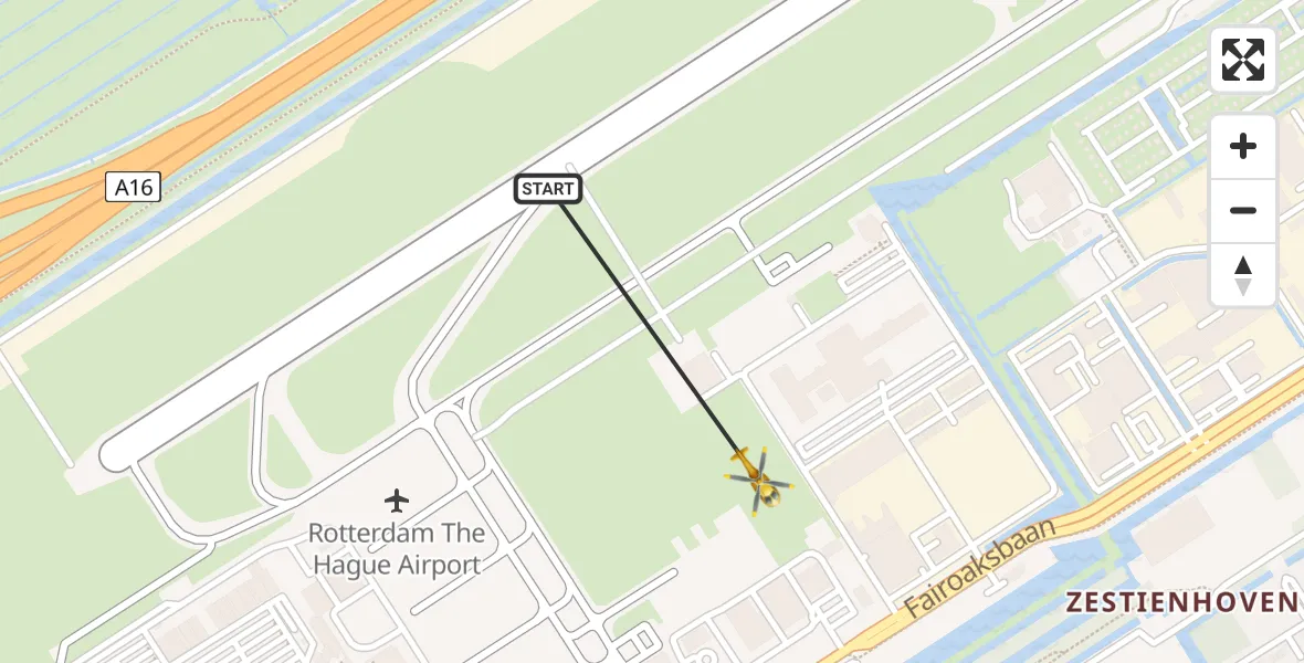 Vluchtroute Traumahelikopter Rotterdam The Hague Airport - Rotterdam The Hague Airport, 12 februari 2024, 18:19