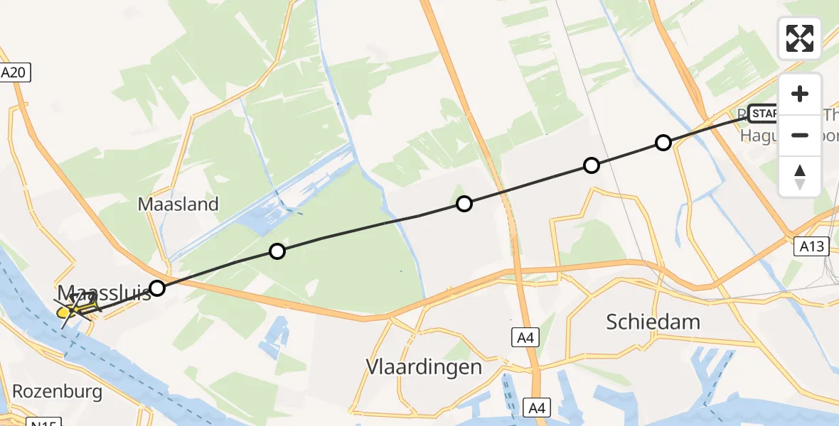 Routekaart van de vlucht: Lifeliner 2 naar Maassluis, Matlingeweg