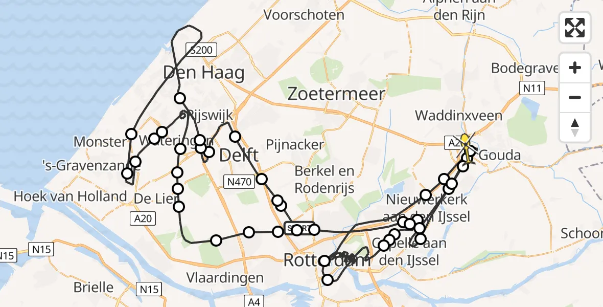 Routekaart van de vlucht: Politieheli naar Waddinxveen, 't Weegje