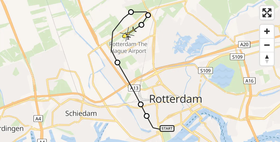 Routekaart van de vlucht: Lifeliner 2 naar Rotterdam The Hague Airport, Coolhaven