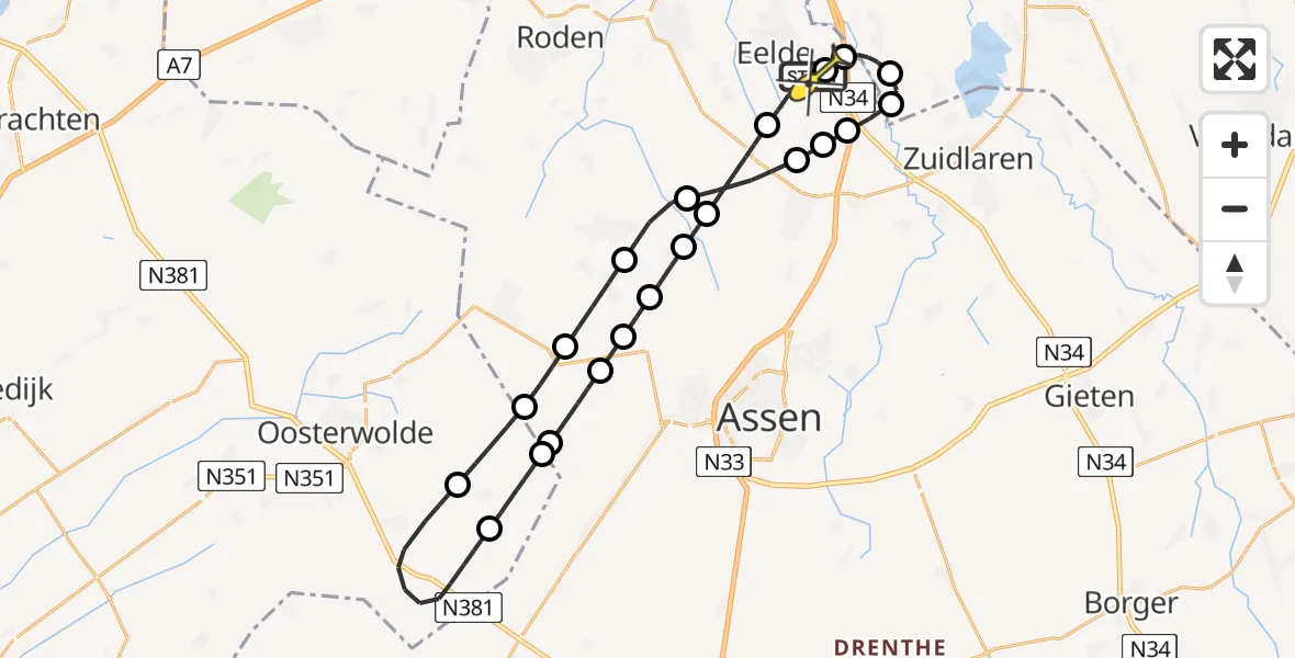 Routekaart van de vlucht: Lifeliner 4 naar Groningen Airport Eelde, Lugtenbergerweg