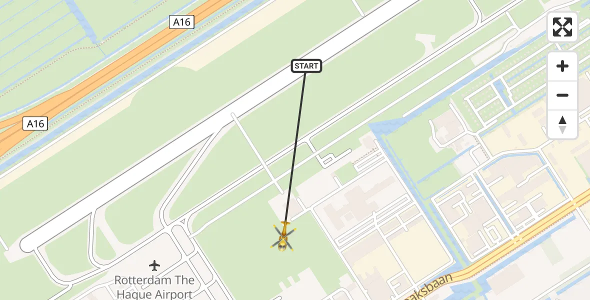 Vluchtroute Traumahelikopter Rotterdam The Hague Airport - Rotterdam The Hague Airport, 12 februari 2024, 19:45