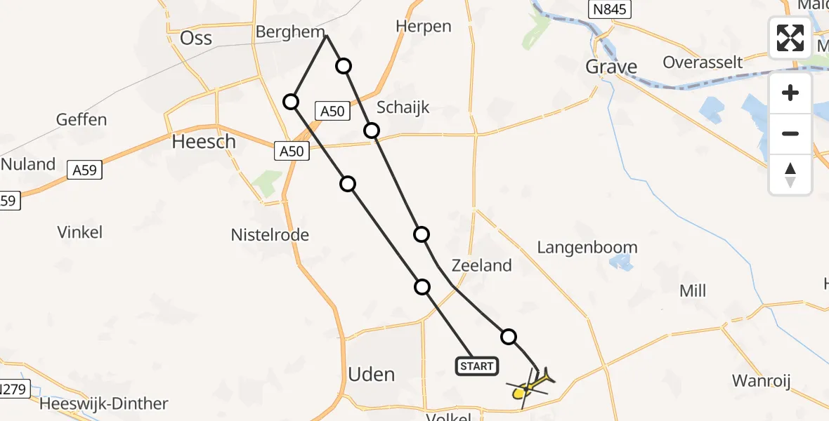 Routekaart van de vlucht: Lifeliner 3 naar Vliegbasis Volkel, Zevenhuizerweg