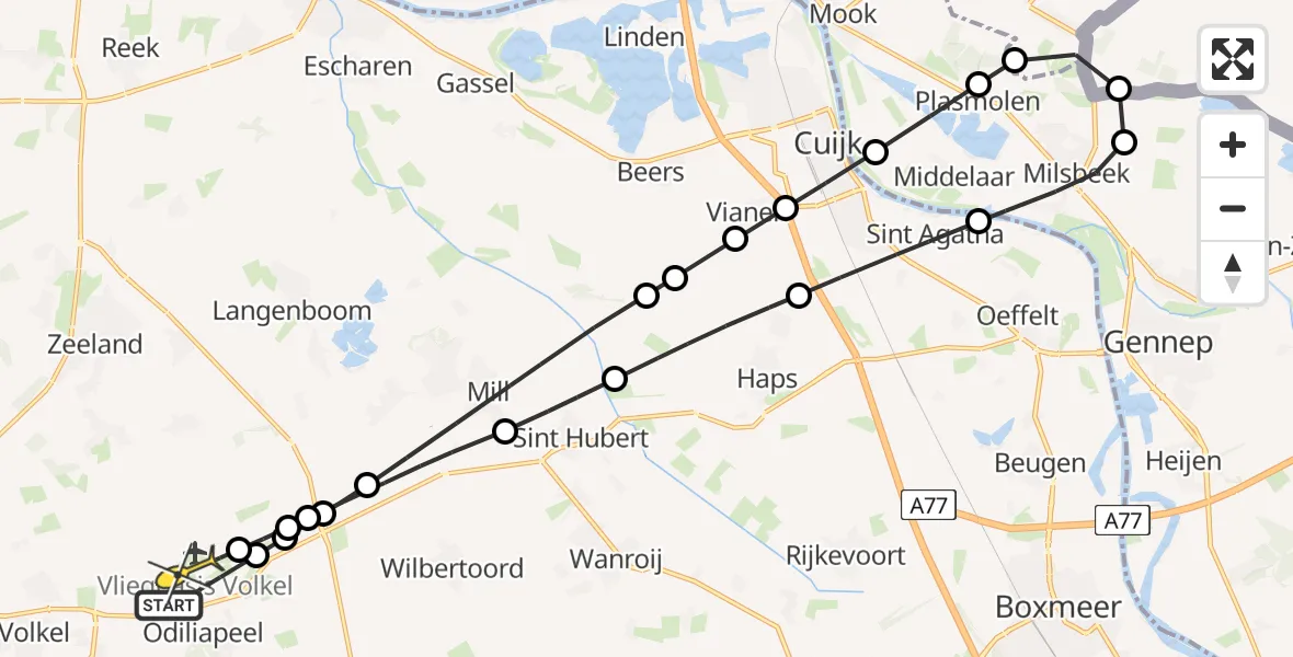 Routekaart van de vlucht: Lifeliner 3 naar Vliegbasis Volkel, Zeelandsedijk