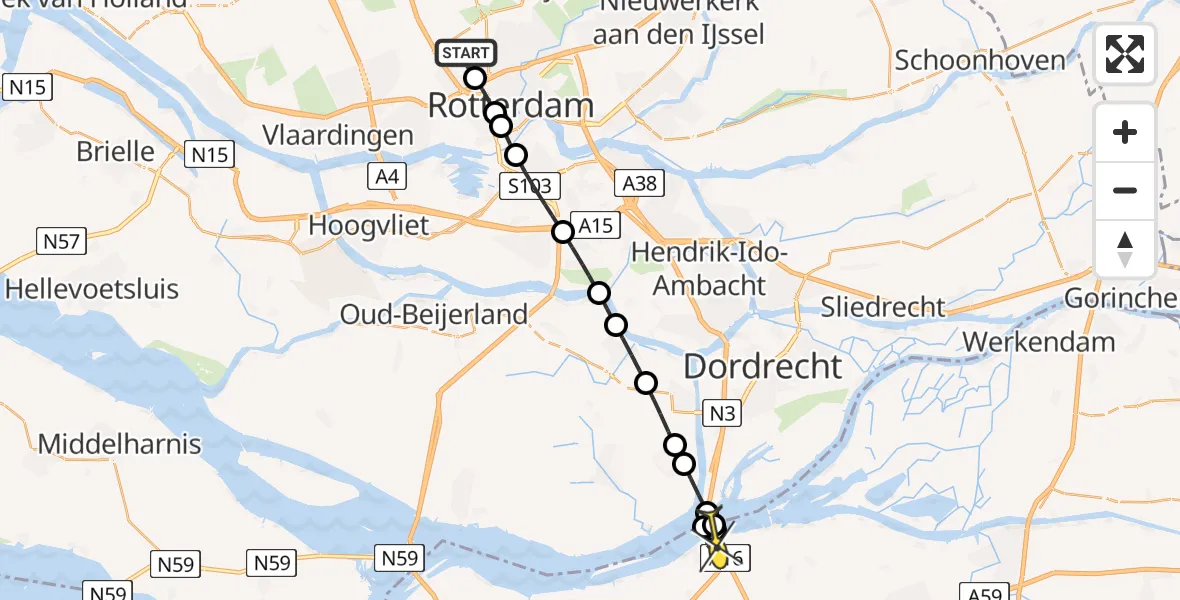 Routekaart van de vlucht: Lifeliner 2 naar Moerdijk, Terletweg