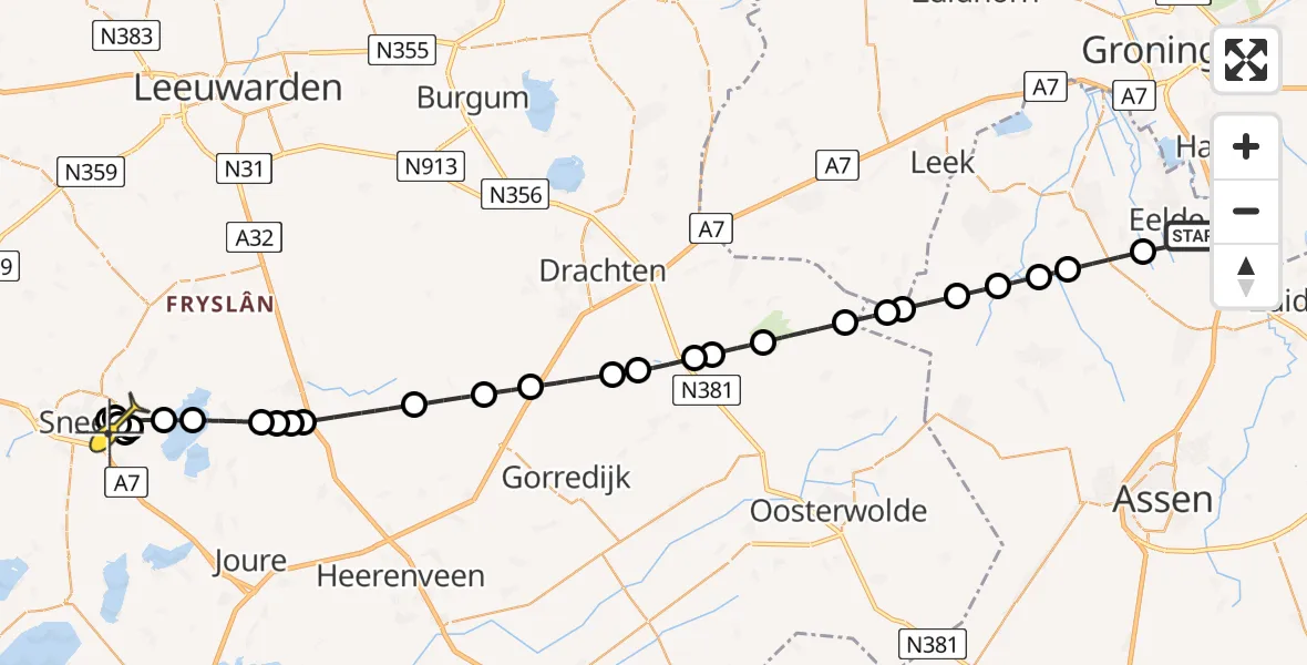 Routekaart van de vlucht: Lifeliner 4 naar Sneek, Lugtenbergerweg