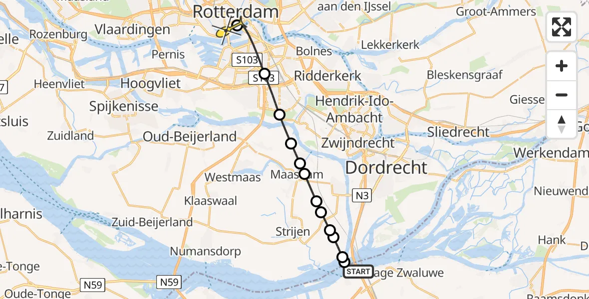 Routekaart van de vlucht: Lifeliner 2 naar Erasmus MC, Zwaluwsedijk