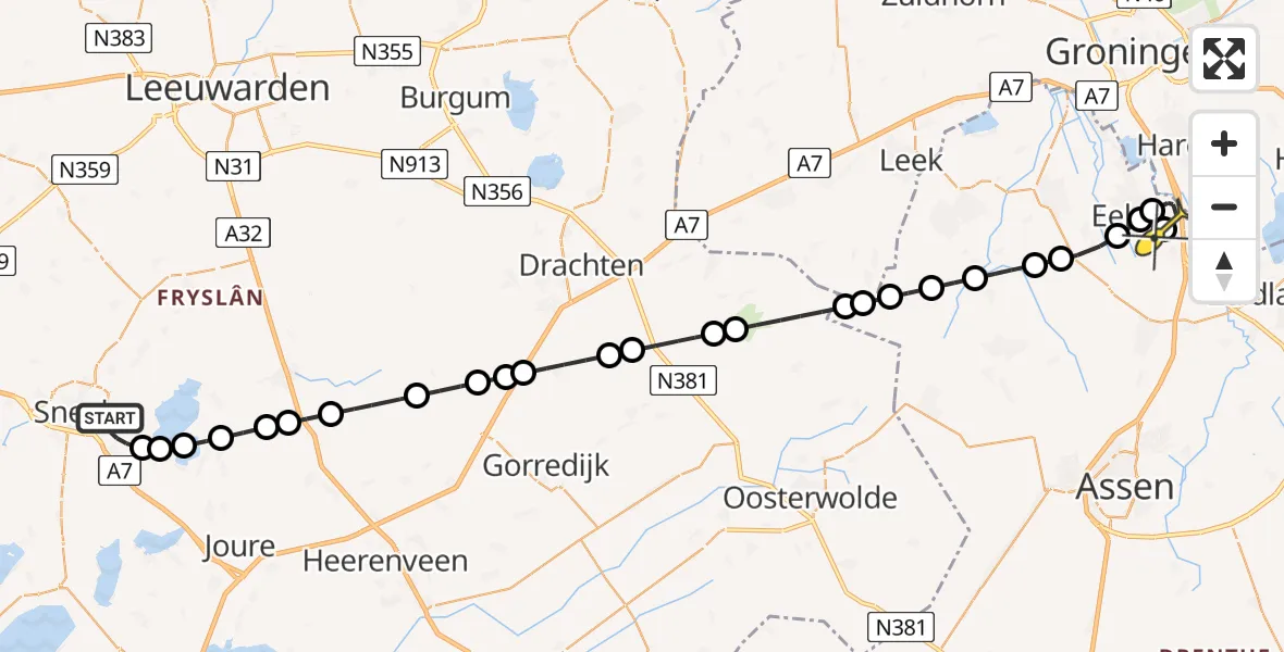 Routekaart van de vlucht: Lifeliner 4 naar Groningen Airport Eelde, Eeltjebaasweg